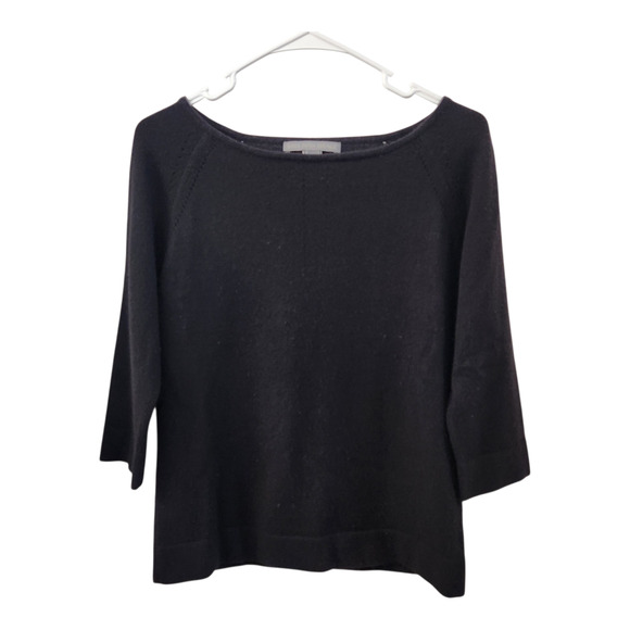 Saks Fifth Avenue Cashmere 3/4 Sleeve Sweater M Black Cozy Quiet Luxury Office - Picture 1 of 6